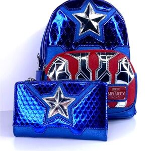 Marvel Comics Captain America Costume Loungefly Backpack Bag and Wallet Set